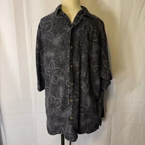 Tommy Bahama Men's black 100% Silk camp loop collar hawaiian shirt batik L